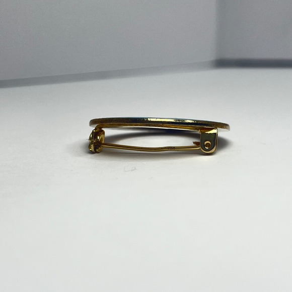 Vintage Guilloché Blue Pink Rose Circle Pin Midcentury Grandma Love Gratitude - Picture 8 of 10